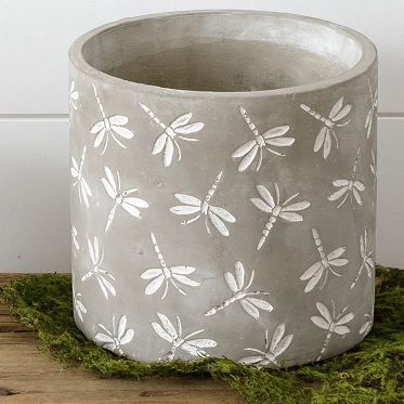Dragonfly Embossed Cement Planter - Large