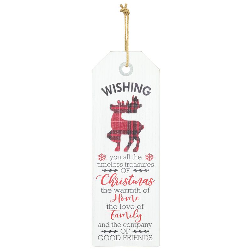 Plaid Deer Christmas Wishes Tag Sign