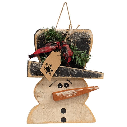 Rustic Wood Hanging Tipped Snowman