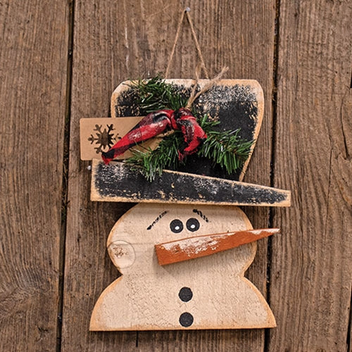 Rustic Wood Hanging Tipped Snowman