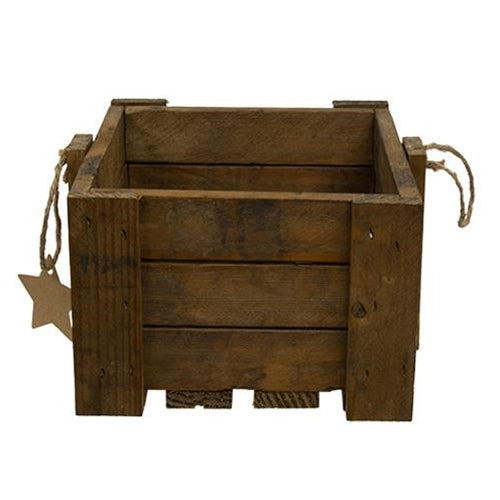 Rustic Wood Crate w/ Rope Handle & Star Tag - Natural