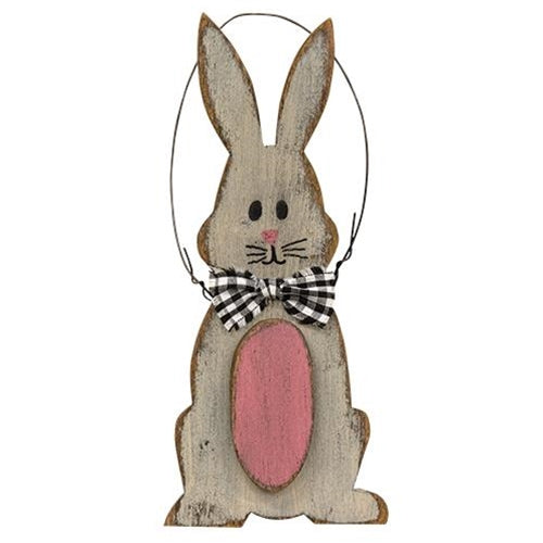 Distressed Wooden Bunny & Egg Ornament