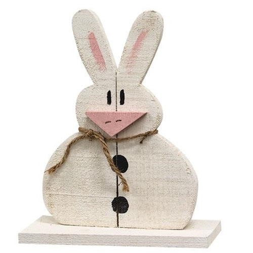 Rustic White Wood Pink Nose Bunny on Base