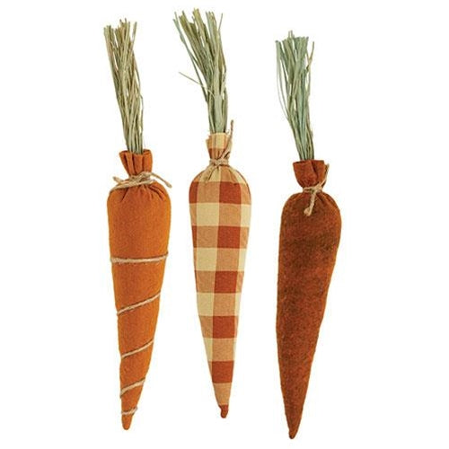 Stuffed Orange Felt & Buffalo Check Carrots - Set of 3