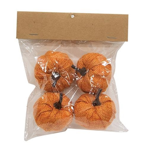 Orange Burlap Pumpkins - 4/Pack