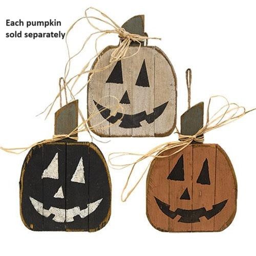 Rustic Lath Small Hanging Jack Faced Pumpkin - Cream