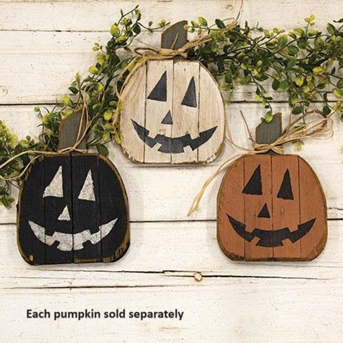 Rustic Lath Small Hanging Jack Faced Pumpkin - Orange