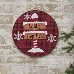 Santa Stop Here Round Sign