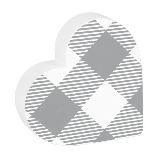 Gray and White Buffalo Check Heart Cutout