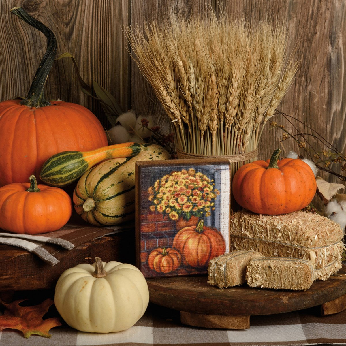 Porch Steps And Pumpkins Block Sign
