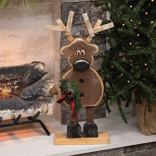 Rustic Wood Skinny Leg Winter Reindeer on Base