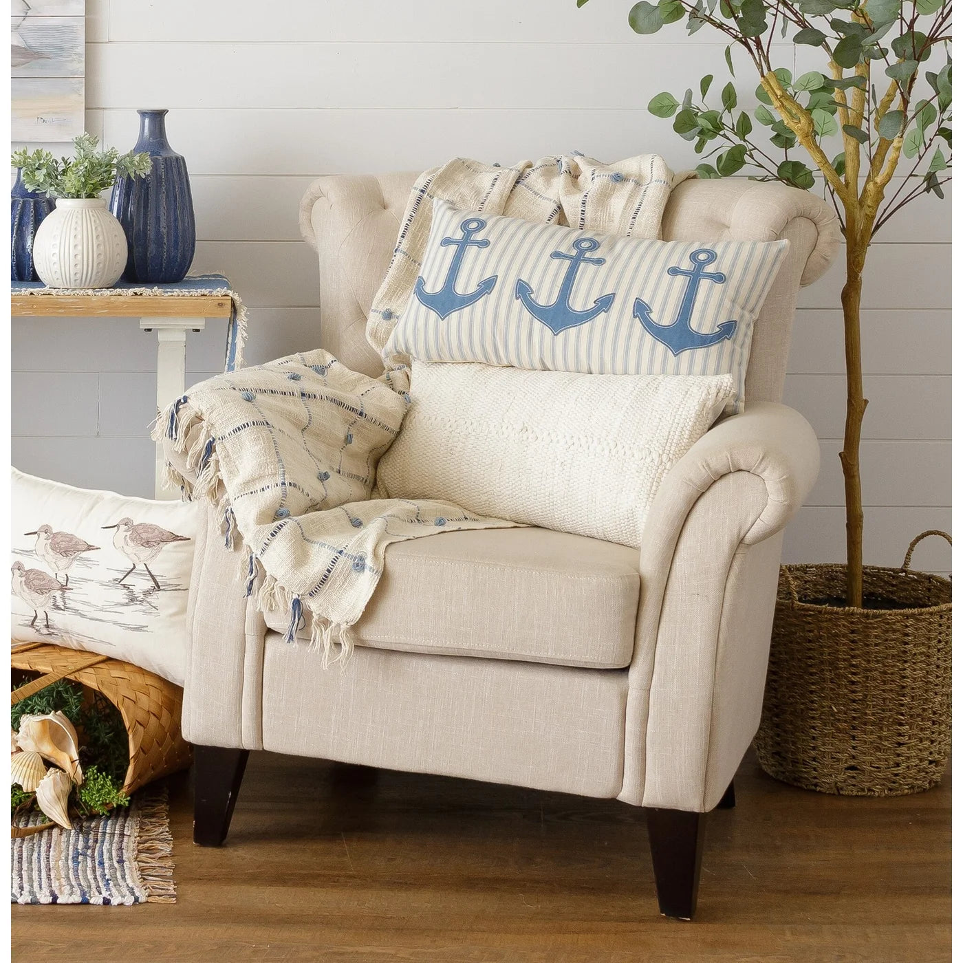 Nautical Blue Anchors Pillow