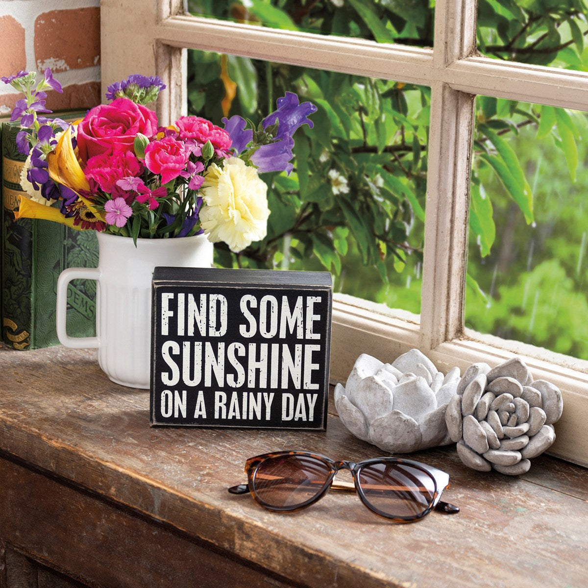 Find Some Sunshine On A Rainy Day Box Sign