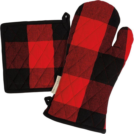 Red & Black Buffalo Check Oven Mitt and Potholder Set