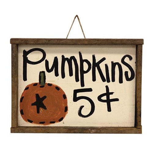 Rustic Wood "Pumpkins 5 Cents" Hanging Sign