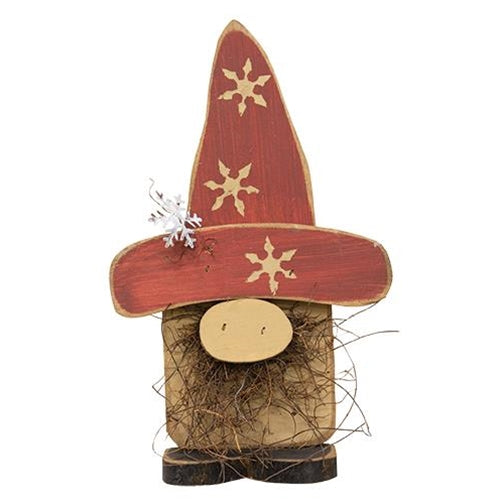 Wood Standing Christmas Gnome - Red Snowflake Hat