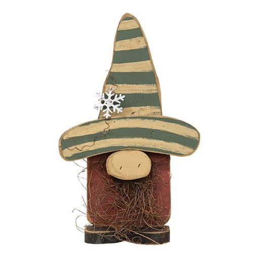 Wood Standing Christmas Gnome - Green Striped Hat