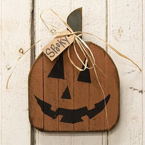 Rustic Lath "Spooky" Jack Faced Pumpkin