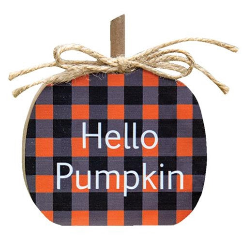 Hello Pumpkin Orange Buffalo Check Pumpkin