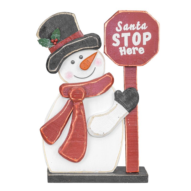 Santa Stop Here Wooden Snowman