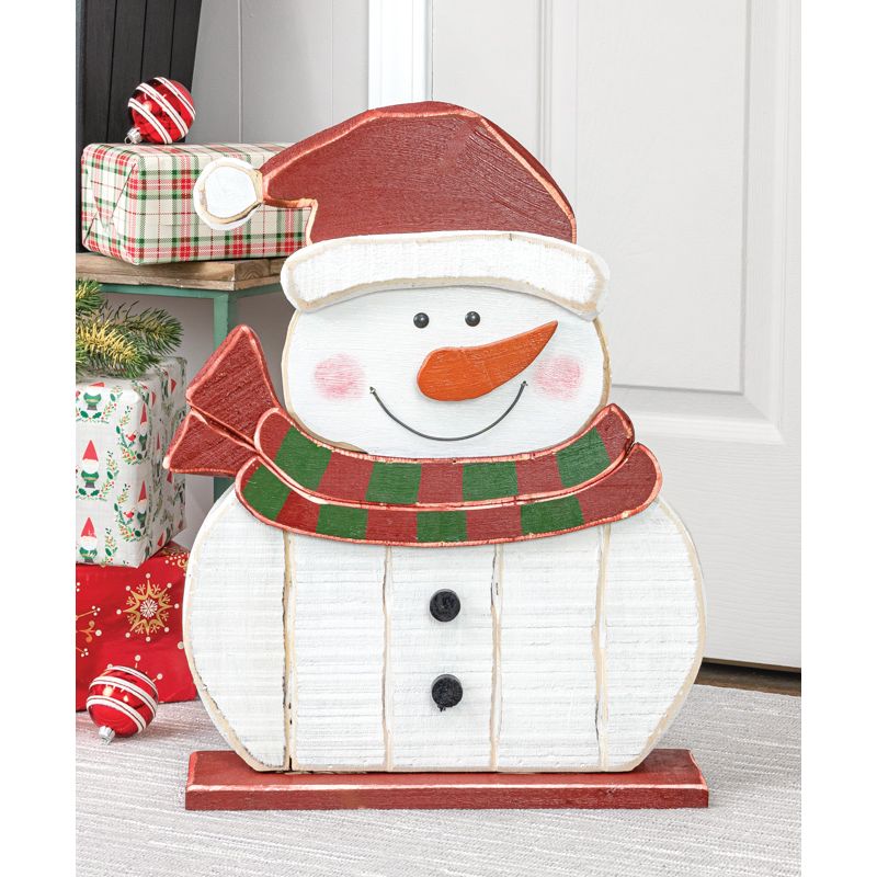 Wooden Snowman with Scarf