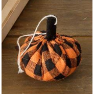 Mini Orange and Black Buffalo Check Stuffed Pumpkin