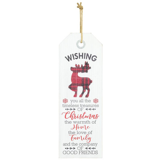 Plaid Deer Christmas Wishes Tag Sign