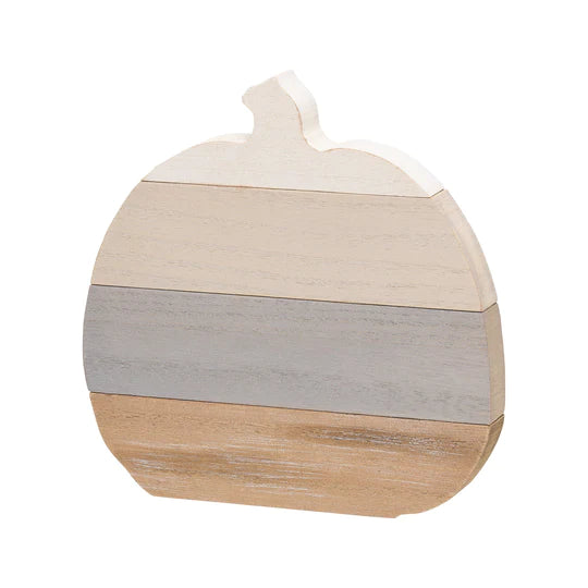 Wood, Gray and White Plank Pumpkin - Large