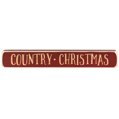 Country Christmas Engraved Block Sign - Burgundy