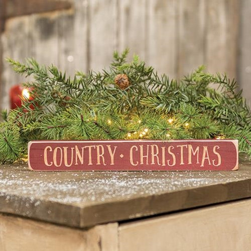 Country Christmas Engraved Block Sign - Burgundy
