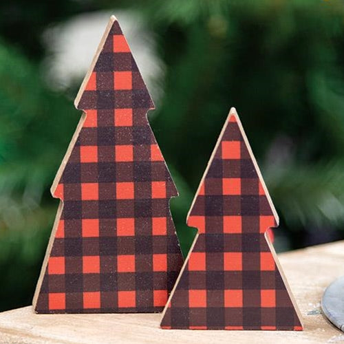 Red Buffalo Check Trees - Set of Two