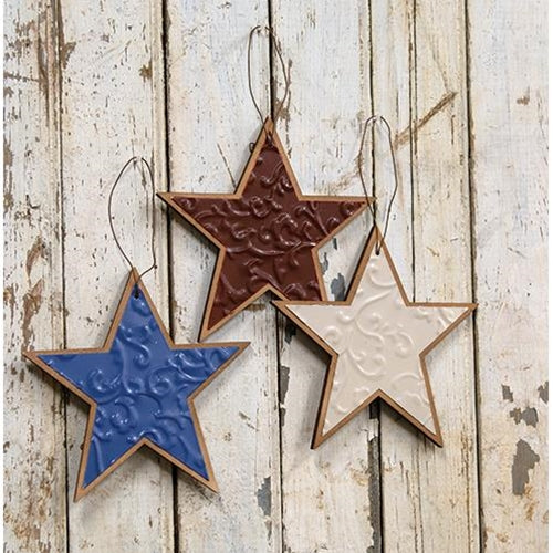 Embossed Patriotic Star Ornament - 3 Assorted