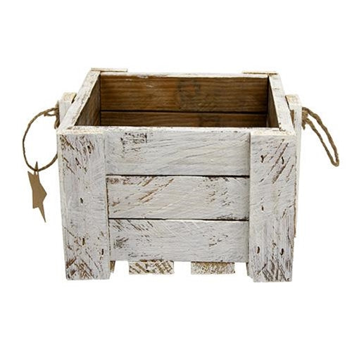 Rustic Wood Crate w/ Rope Handle & Star Tag - White