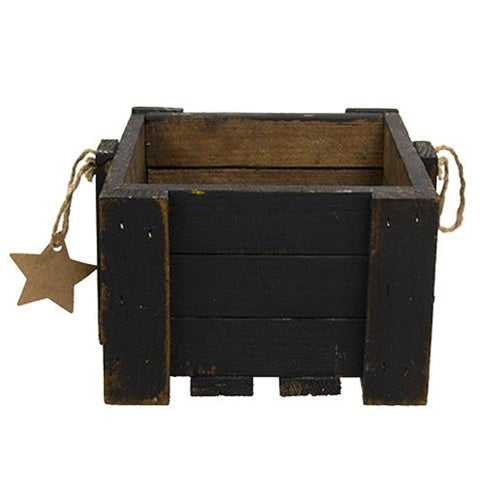 Rustic Wood Crate w/ Rope Handle & Star Tag - Blue