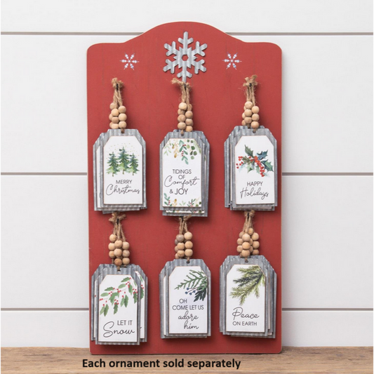 Corrugated Metal Tag Ornament - Peace On Earth
