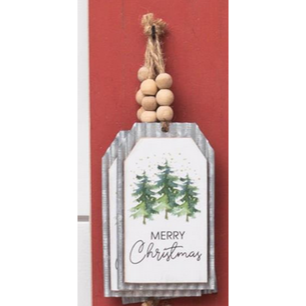 Corrugated Metal Tag Ornament - Merry Christmas