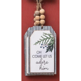 Corrugated Metal Tag Ornament - Oh Come Let Us Adore Him