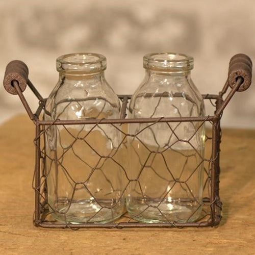 Two Bottles with Wire Carrier