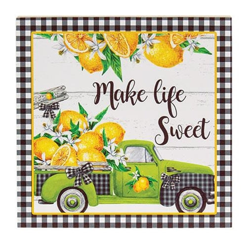 Make Life Sweet Lemon Truck Square Block Sign