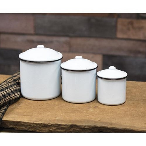 Black Rim Enamel Canisters - Set of 3