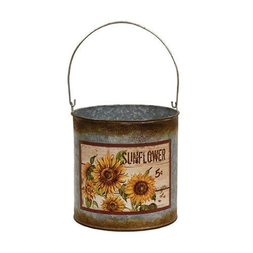 Distressed Galvanized Sunflower Bucket - Small