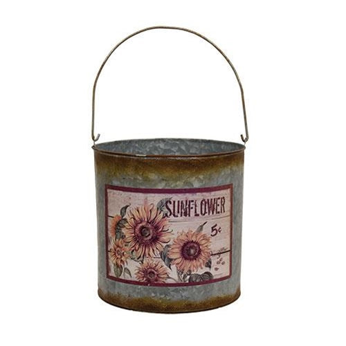 Distressed Galvanized Sunflower Bucket - Large