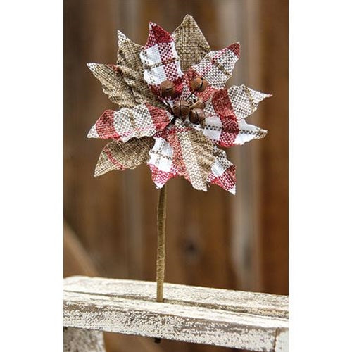 Small Red & White Plaid Poinsettia Pick