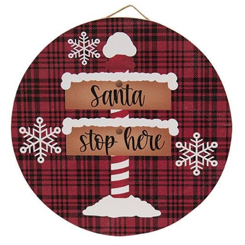 Santa Stop Here Round Sign