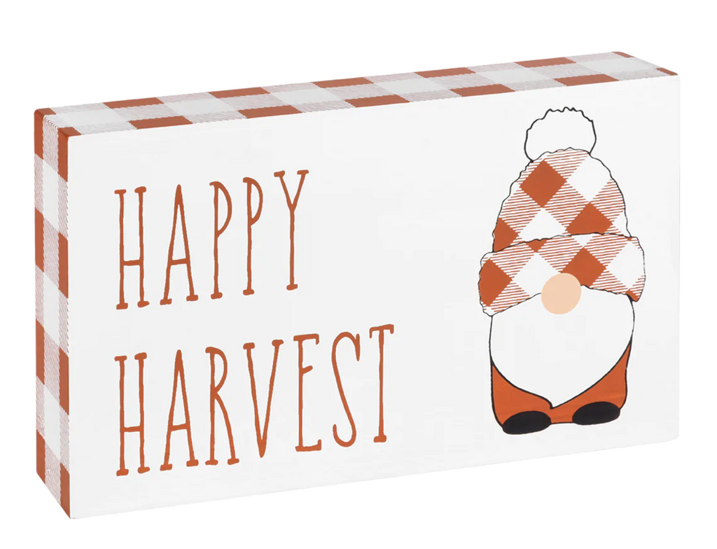 Happy Harvest Gnome Block Sign