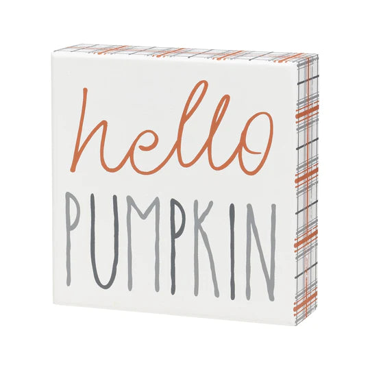 Hello Pumpkin Plaid Box Sign