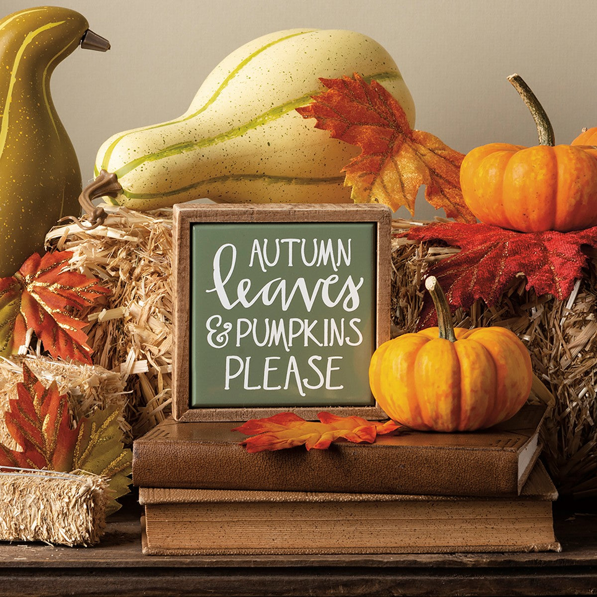 Autumn Leaves & Pumpkins Please Mini Box Sign